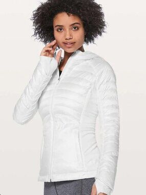Lululemon Down For A Run II White Hooded Running Puffer Jacket Sz 8